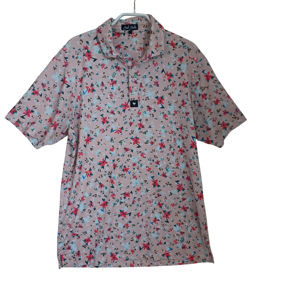 Bad Birdie Women Pink Floral Performance Golf Polo Shirt Size Small Short Sleeve